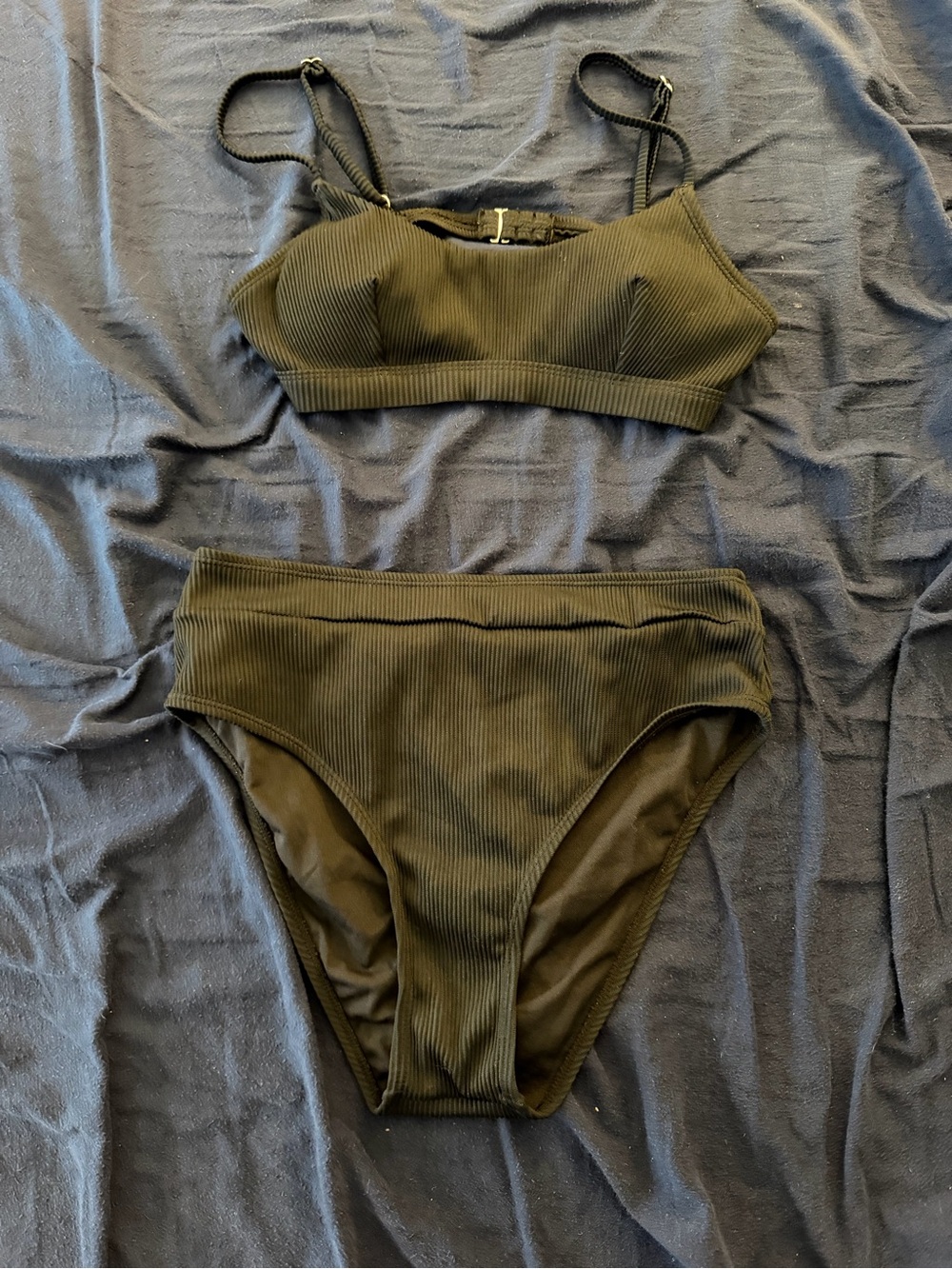 Ribbed black High-Waist Bikini Set - Women Swim